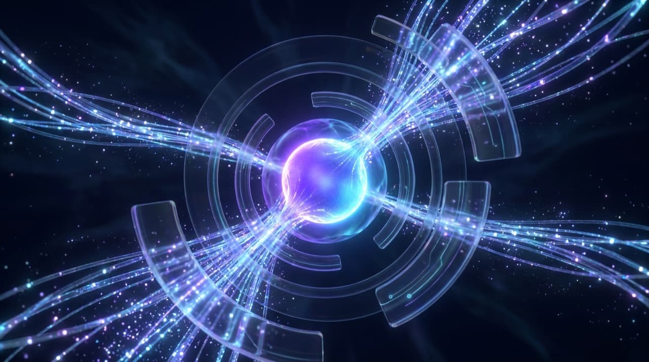 Energy streams converging into a single glowing core — the GameFlux platform